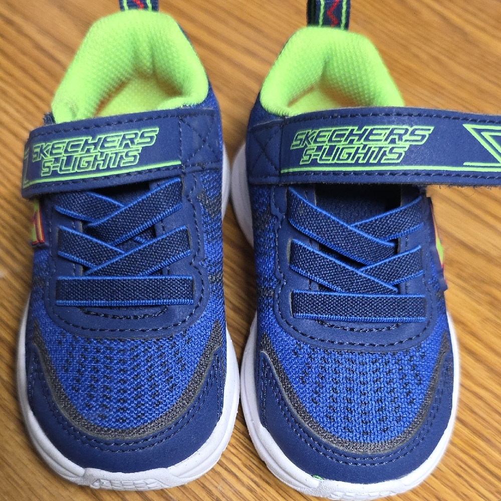 Skechers S-Lights Kids' Blue and Green Sneakers